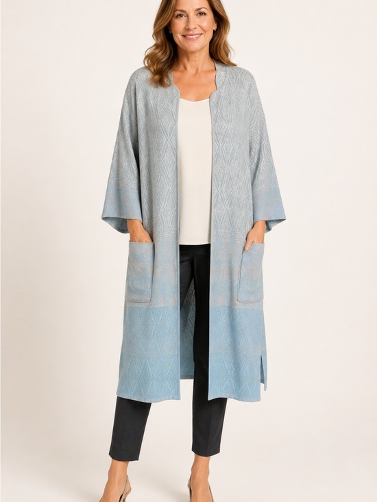 Sigrid Olsen Sweaters - Sigrid Olsen Signature XL Blue Geometric Long Cardigan Silk Blend